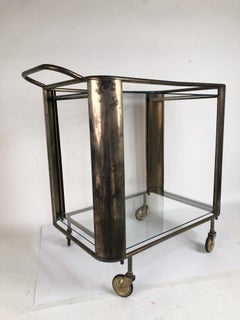Midcentury Brass Bar Cart with Glass Shelves
