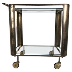 Midcentury Brass Bar Cart with Glass Shelves