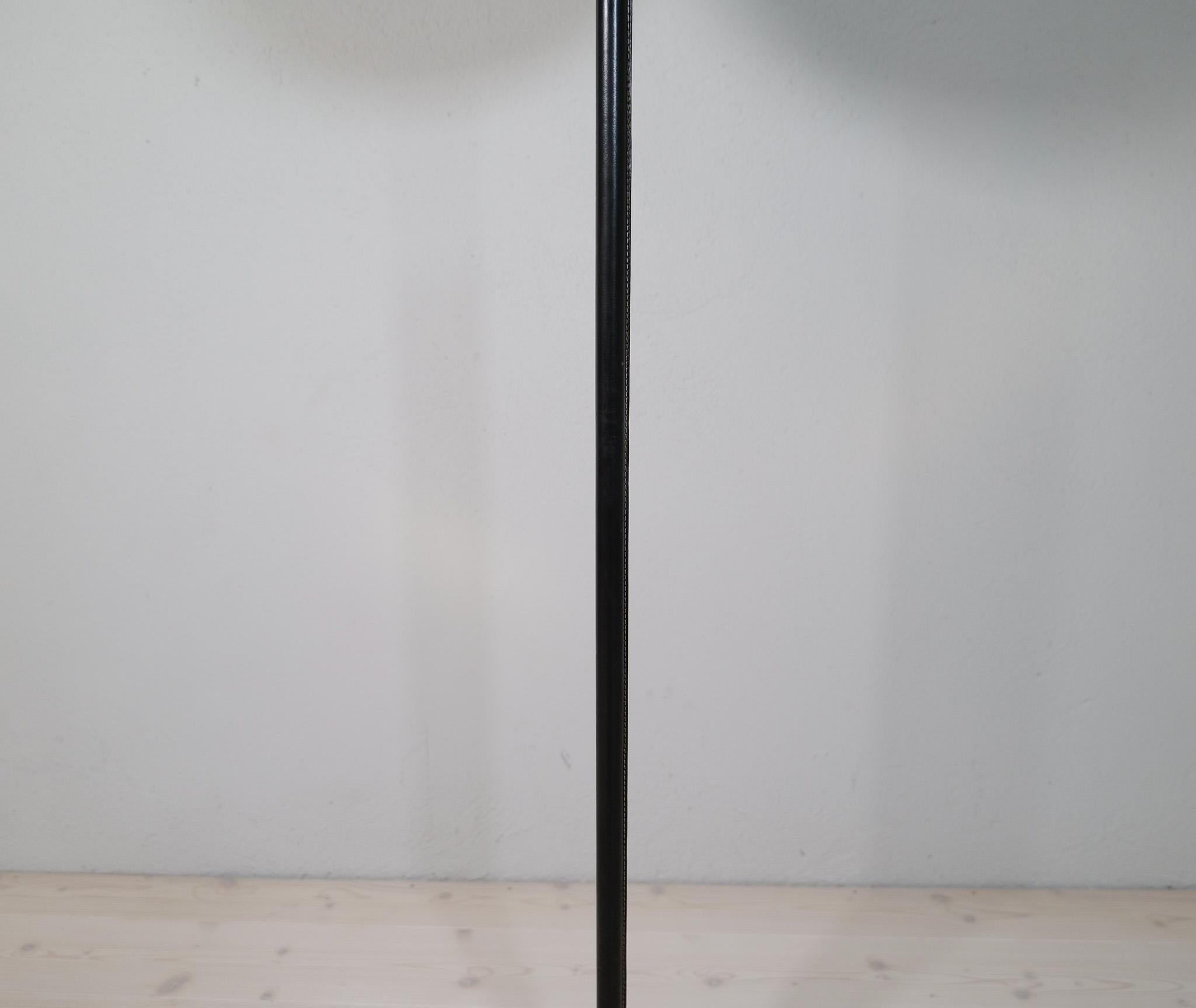 Mid-Century Brass Black Leather Floor Lamp Falkenbergs Belysning, Sweden, 1960s For Sale 2