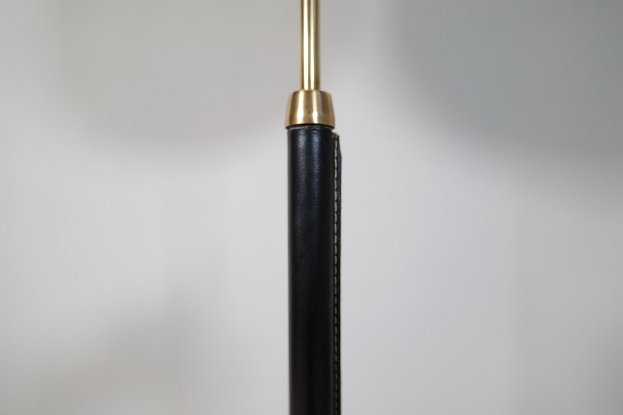 Mid-Century Brass Black Leather Floor Lamp Falkenbergs Belysning, Sweden, 1960s For Sale 3
