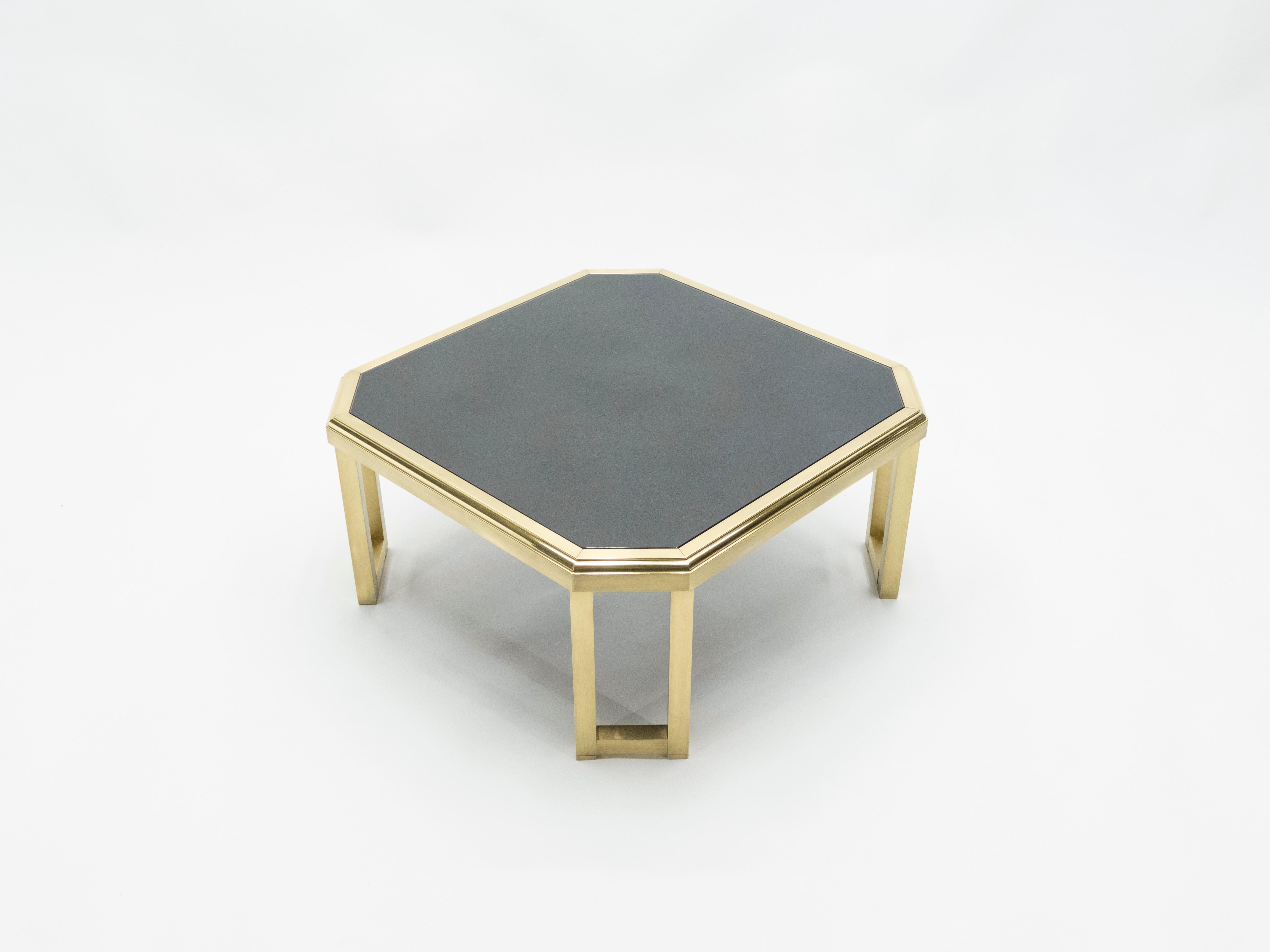 Mid-Century Modern Midcentury Brass Black Opaline End Table by Maison Jansen, 1970s For Sale