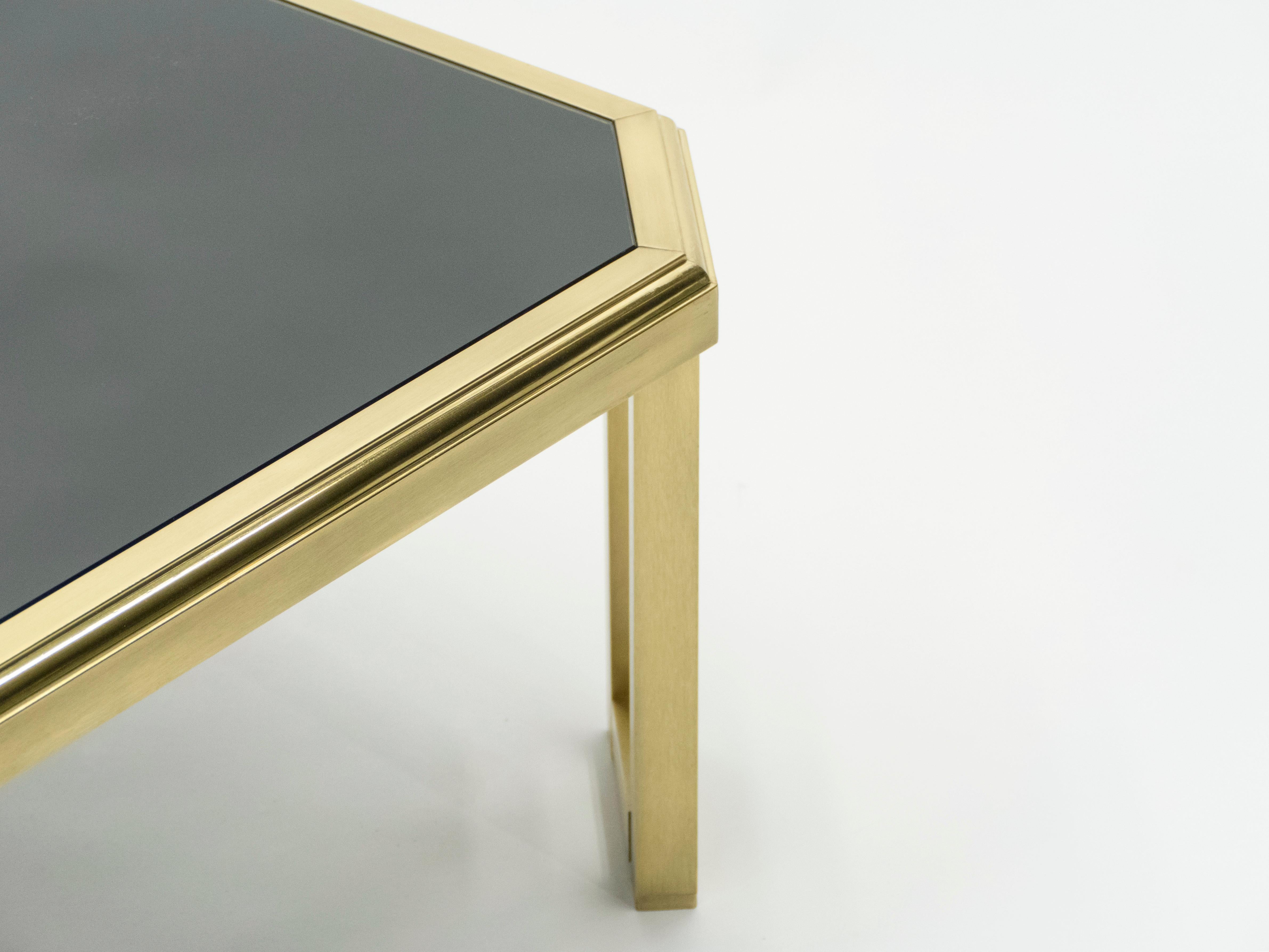 Late 20th Century Midcentury Brass Black Opaline End Table by Maison Jansen, 1970s For Sale