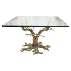 Mid-Century Brass Bonsai Tree Coffee table with Glass top, French
