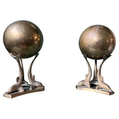 Mid Century Brass Bookends Dolphins with ball, France 1950s