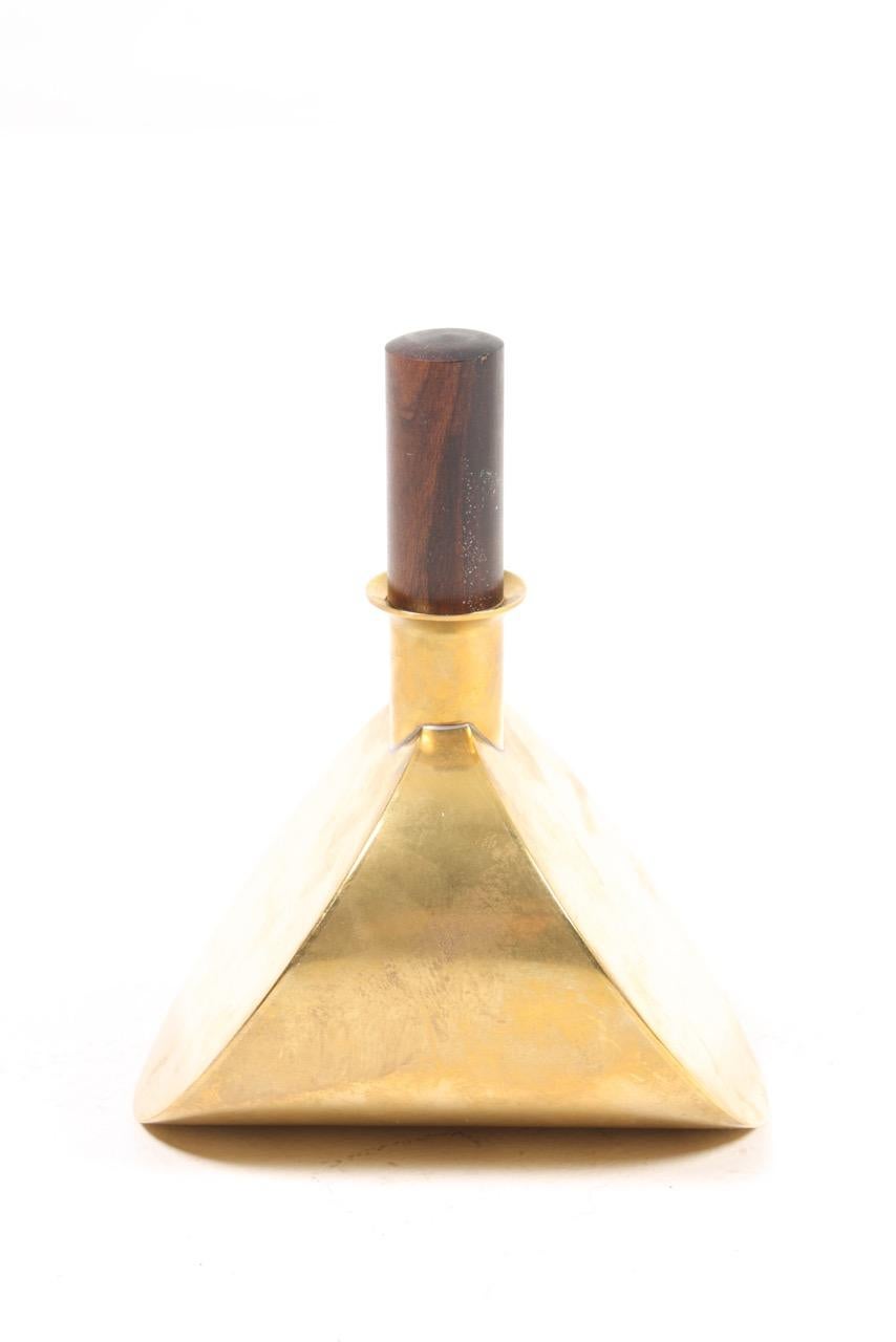 Scandinavian Modern Midcentury Brass Bottle and 4 Matching Glass Designed by Pierre Forssell, 1960s