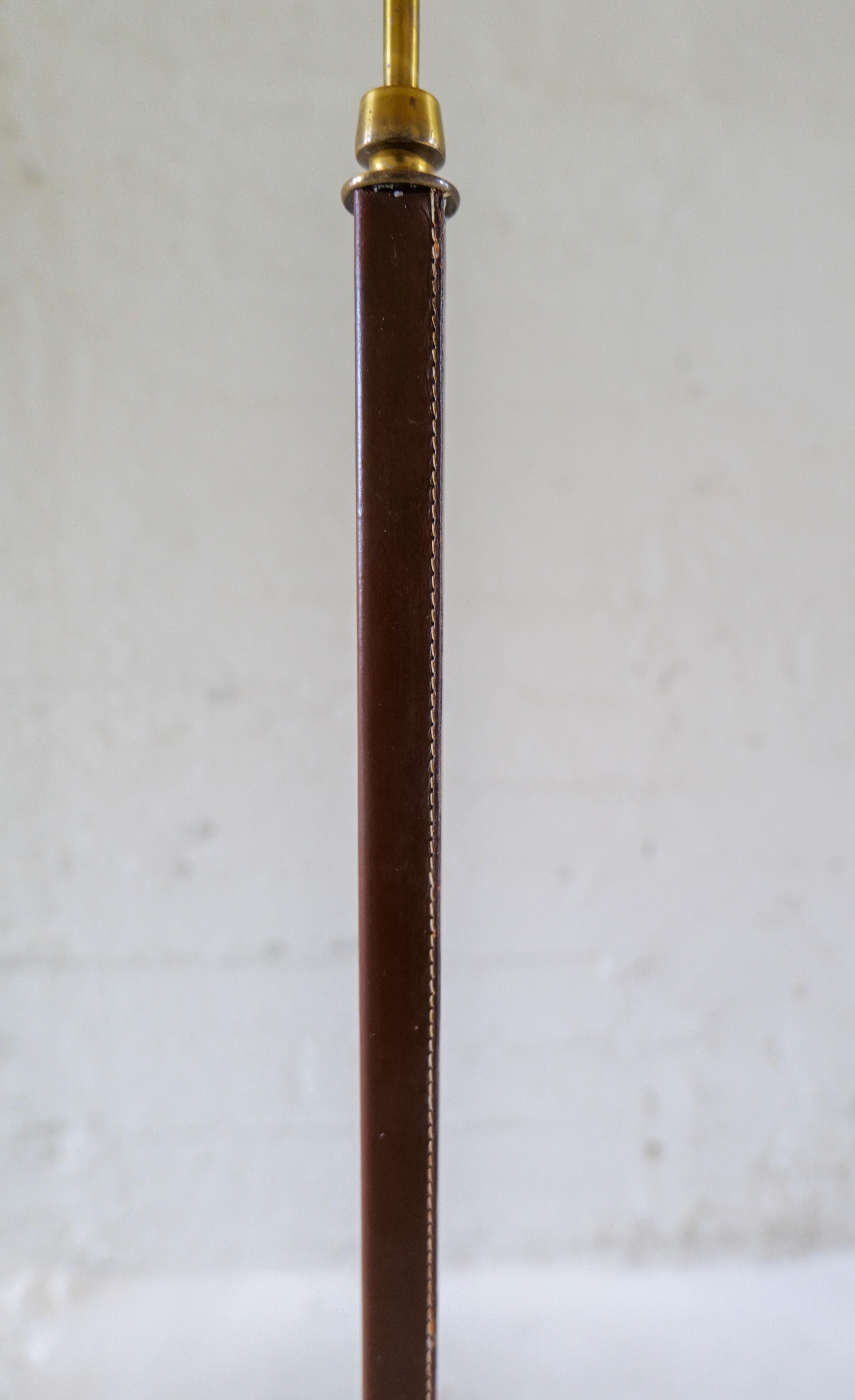 Mid-Century Brass Brown Leather Floor Lamp Falkenbergs Belysning, Sweden, 1960s For Sale 2