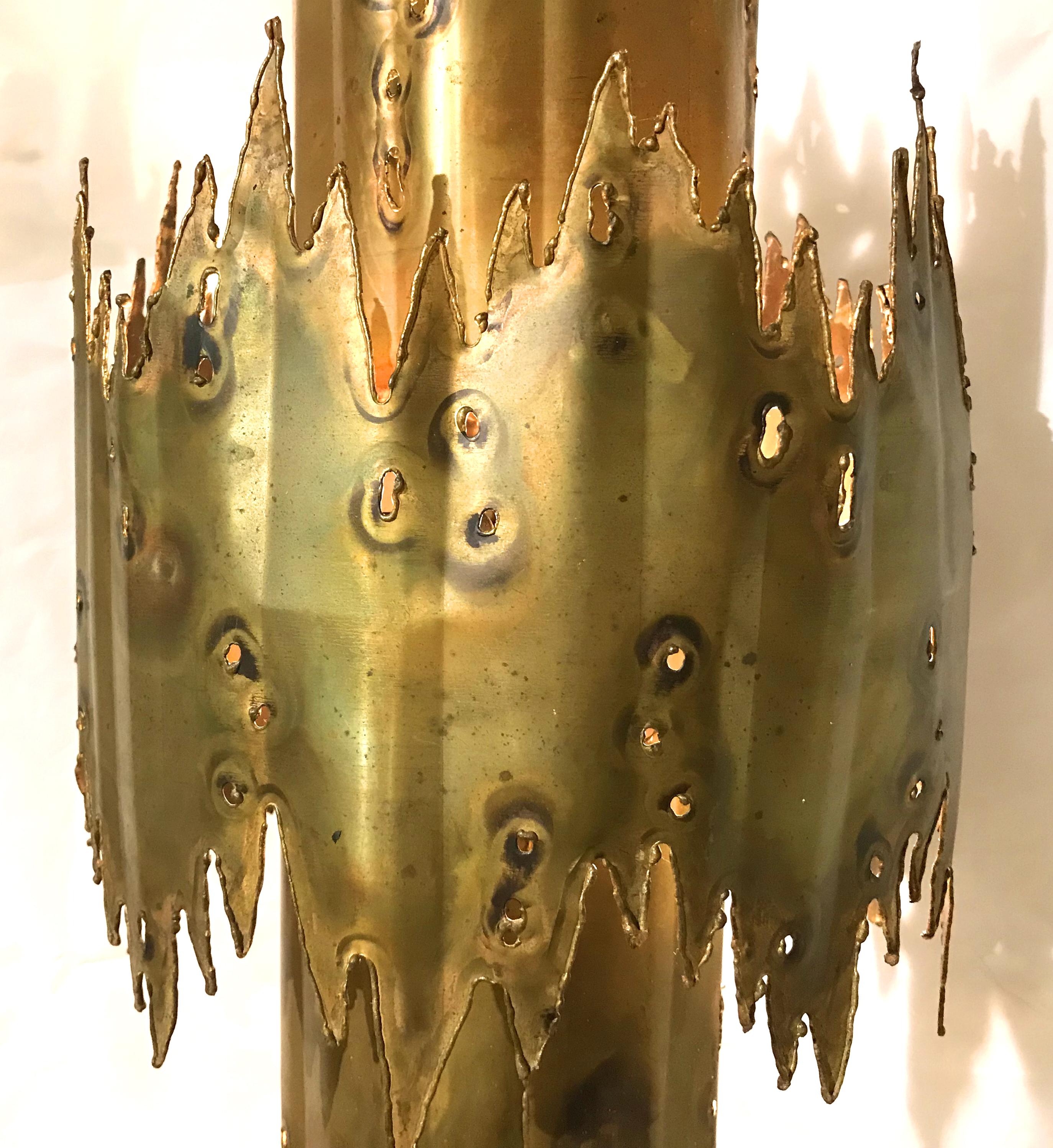 Midcentury Brass Brutalist Chandelier by Tom Greene, circa 1960 In Good Condition In Milford, NH
