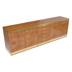 Mid-Century Brass Burled Credenza