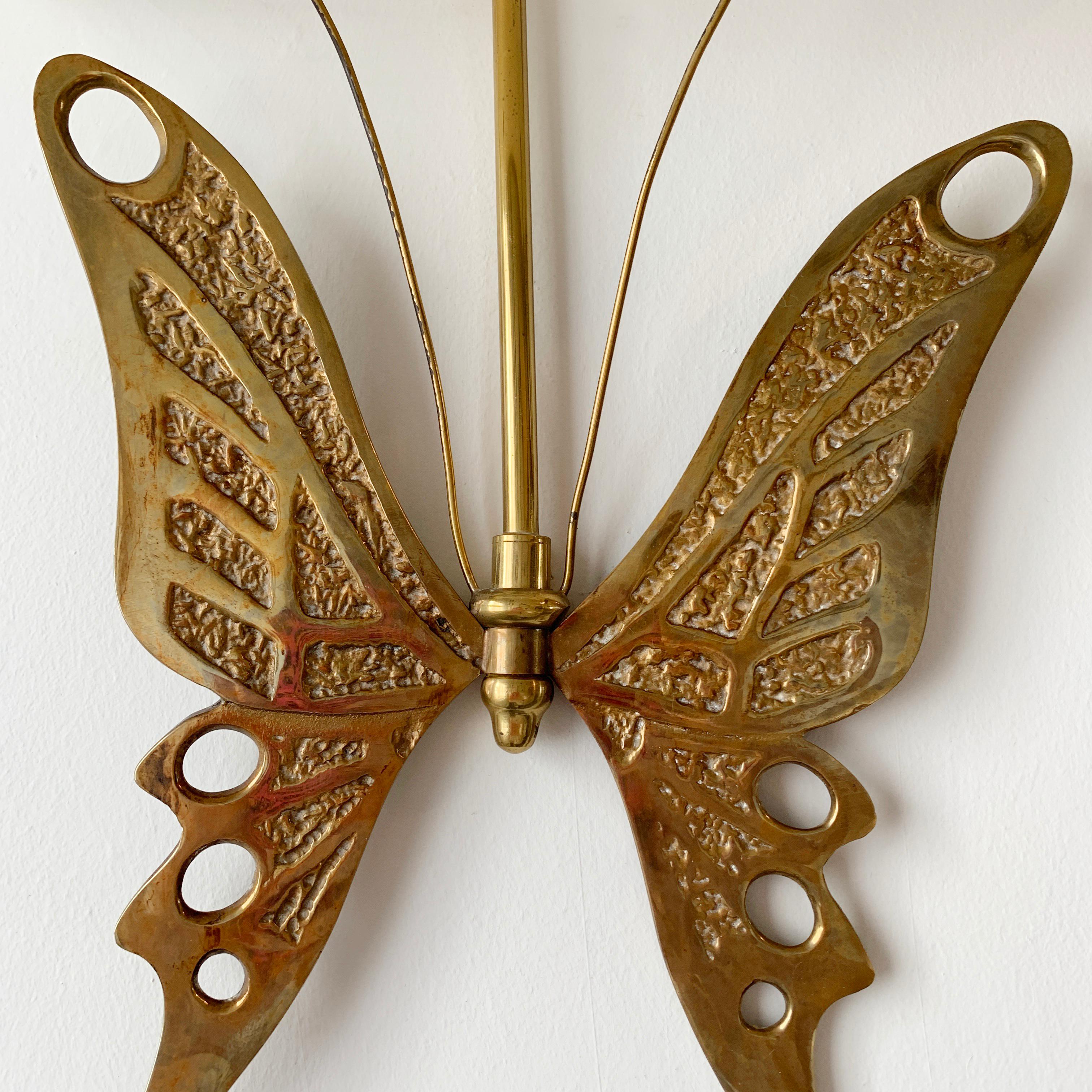 French Mid Century Brass Butterfly Wall Sconce, att Willy Daro