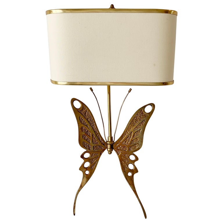 Mid Century Brass Butterfly Wall Sconce, att Willy Daro at 1stDibs