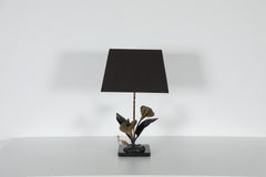Mid-Century Brass Calla Lily Lamp, Willy Daro Style, Marble Base