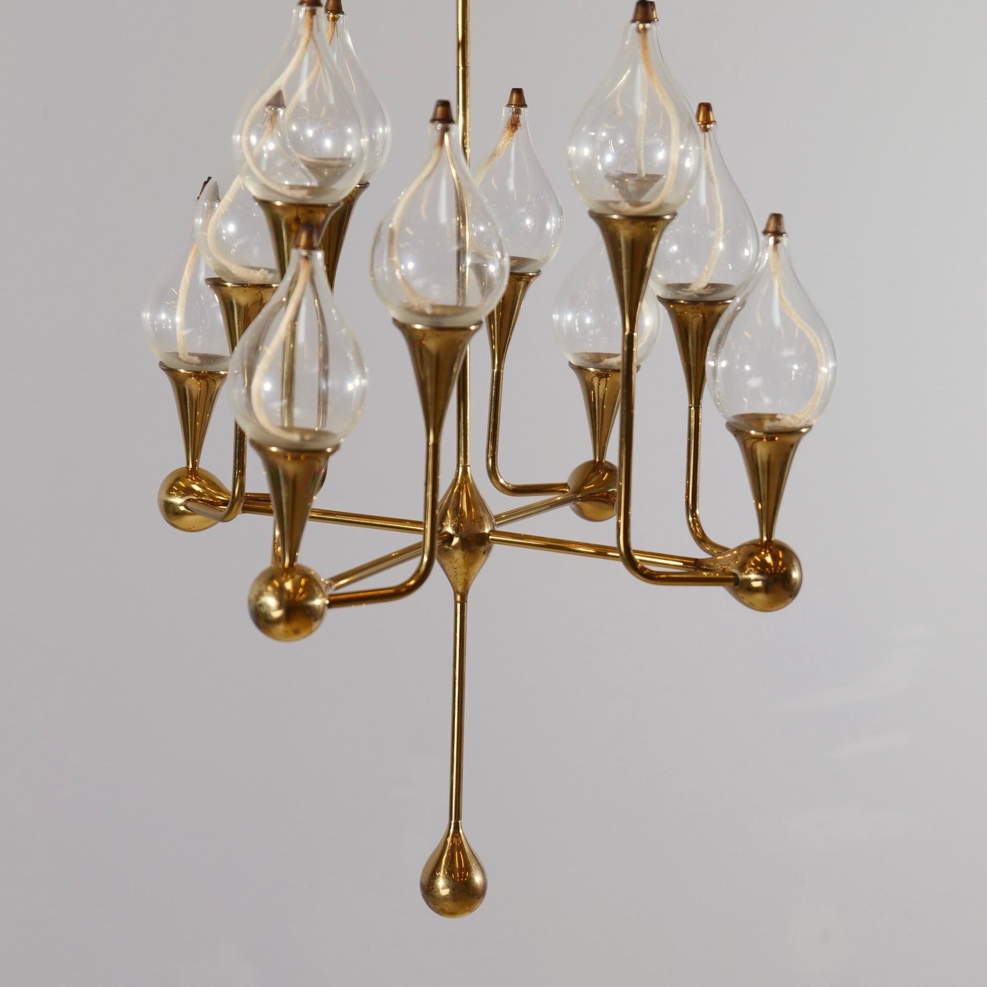German Mid Century Brass Candle Chandelier and Two Matching Sconces by Freddie Andersen