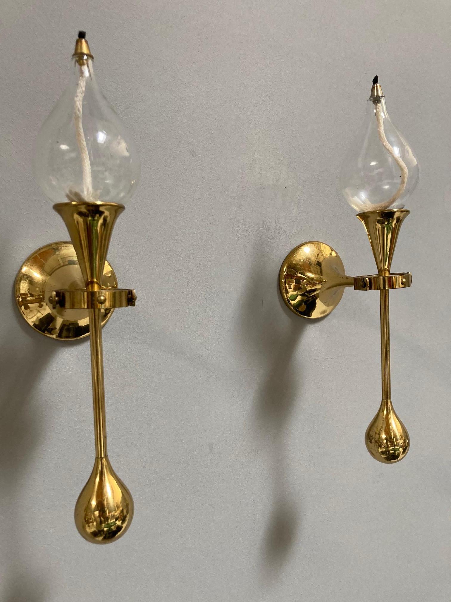 Mid Century Brass Candle Chandelier and Two Matching Sconces by Freddie Andersen 1