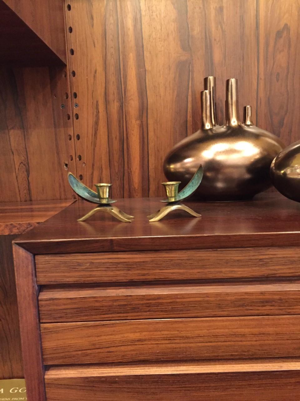 Israeli Midcentury Brass Candleholder Set