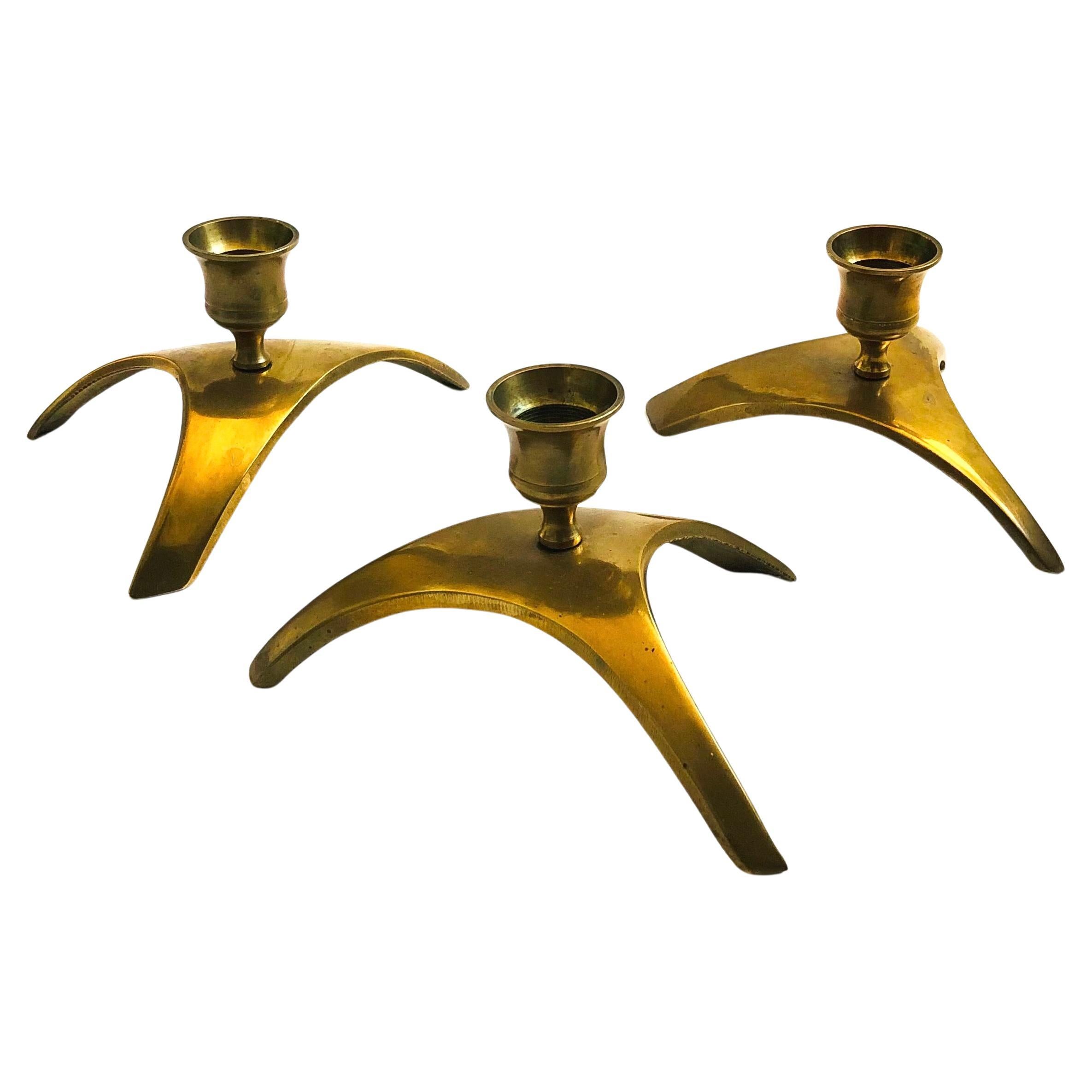 Mid Century Brass Candle Holders - Set of 3
