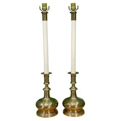 Mid Century Brass Candlestick Table Lamps