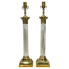 Retro Mid Century Brass Candlestick Table Lamps
