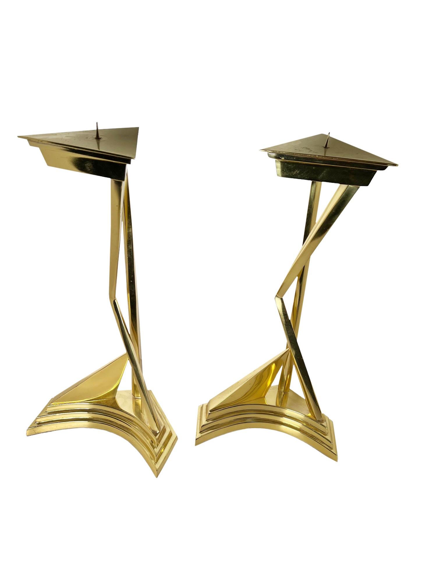 American Salvador Dali Style Mid Century Brass Candlesticks For Sale