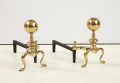 Mid Century Brass Cannonball Andirons