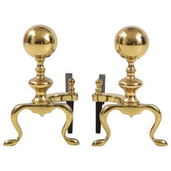Vintage Mid Century Brass Cannonball Andirons
