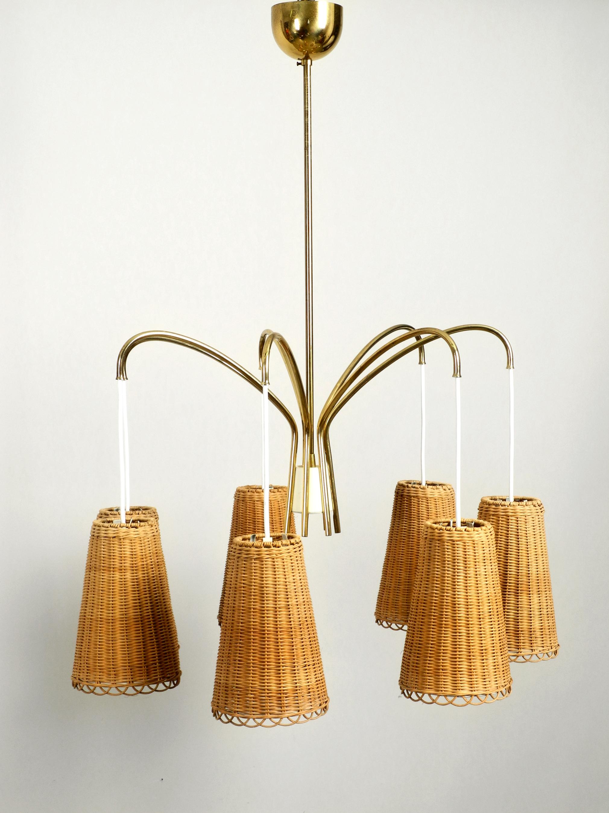 Midcentury Brass Ceiling Lamp with 7 Basket Shades, Vereinigte Werkstätten 9