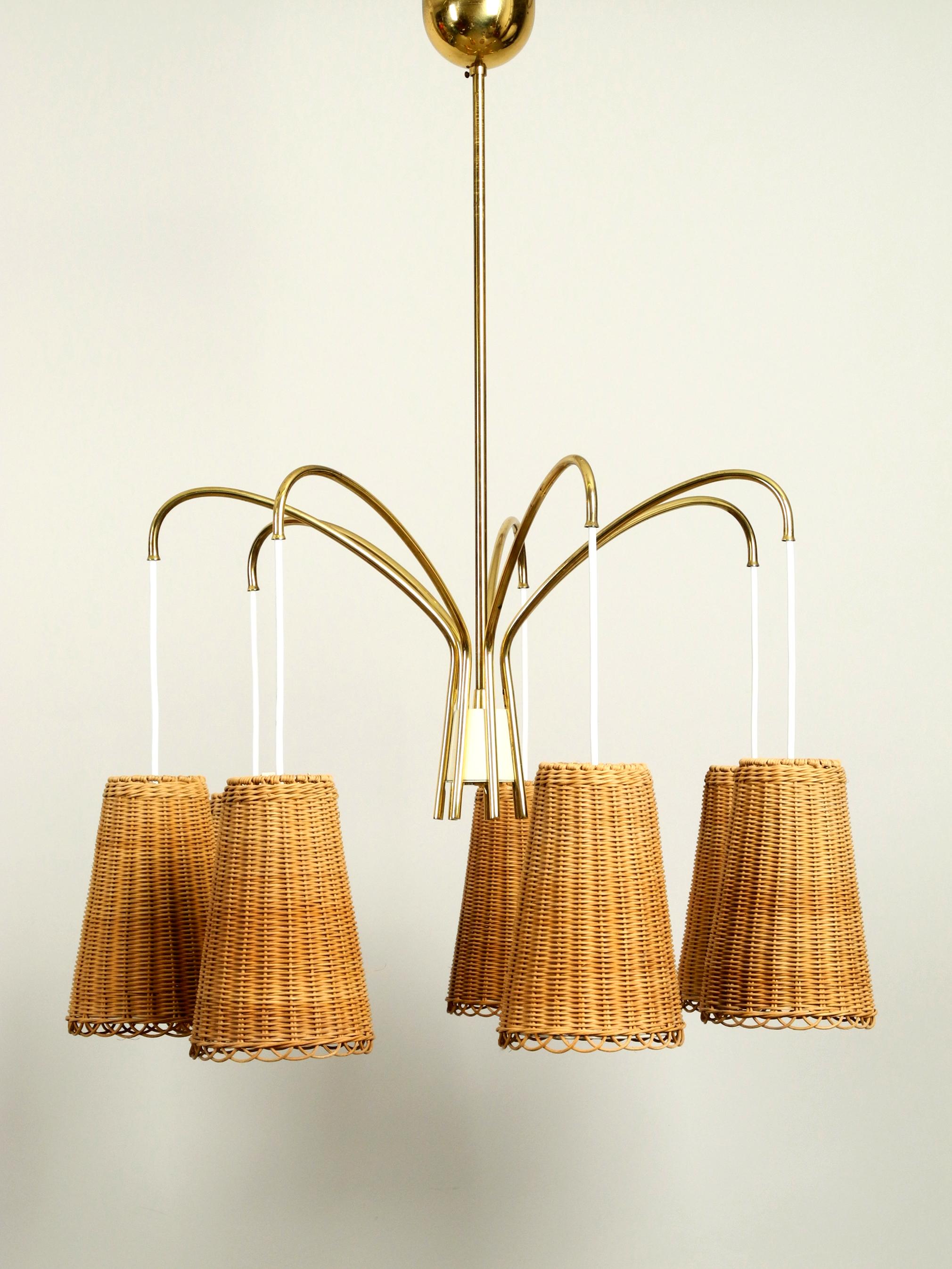 Mid-Century Modern Midcentury Brass Ceiling Lamp with 7 Basket Shades, Vereinigte Werkstätten