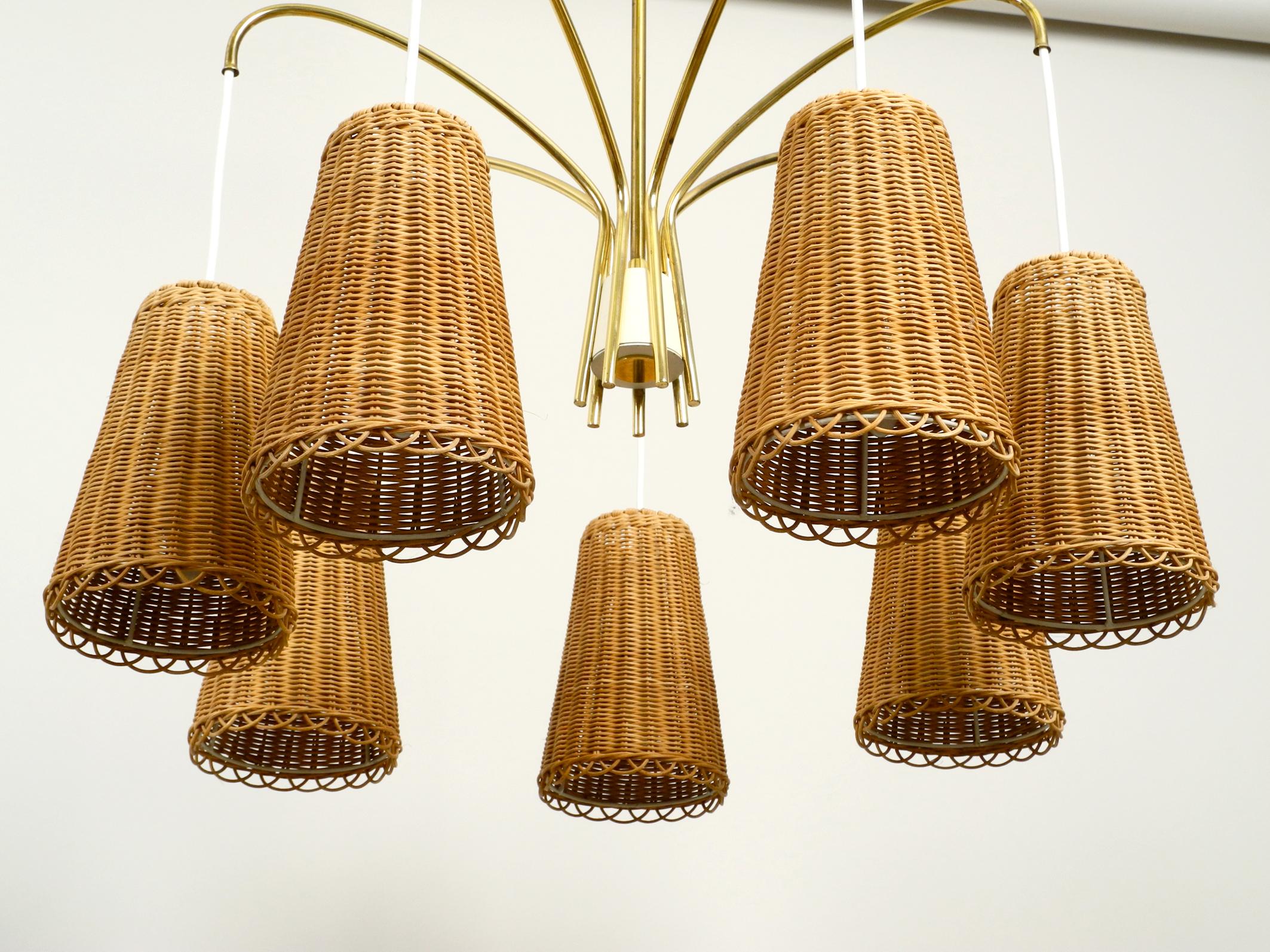Midcentury Brass Ceiling Lamp with 7 Basket Shades, Vereinigte Werkstätten In Good Condition In München, DE