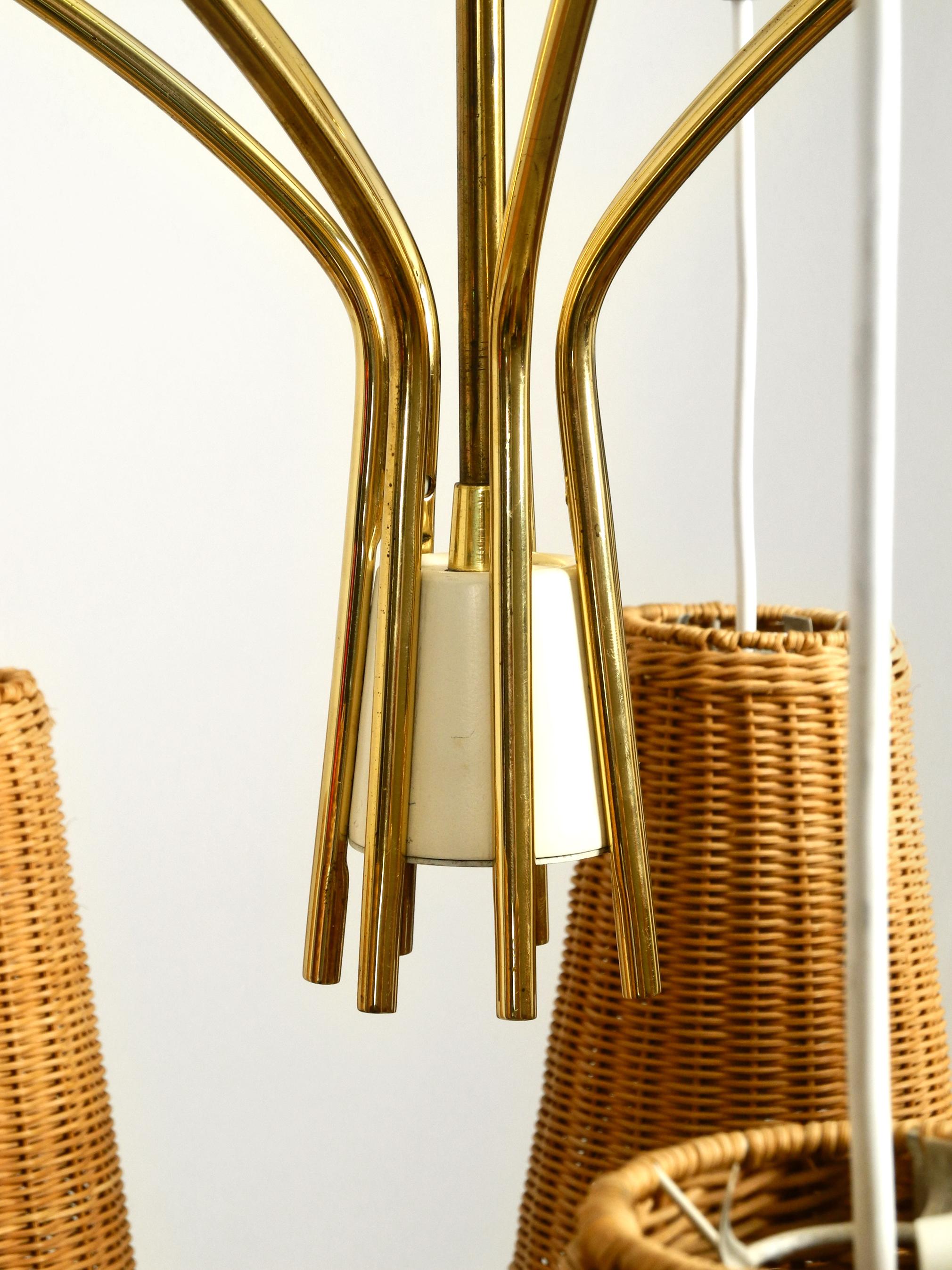 Midcentury Brass Ceiling Lamp with 7 Basket Shades, Vereinigte Werkstätten 1