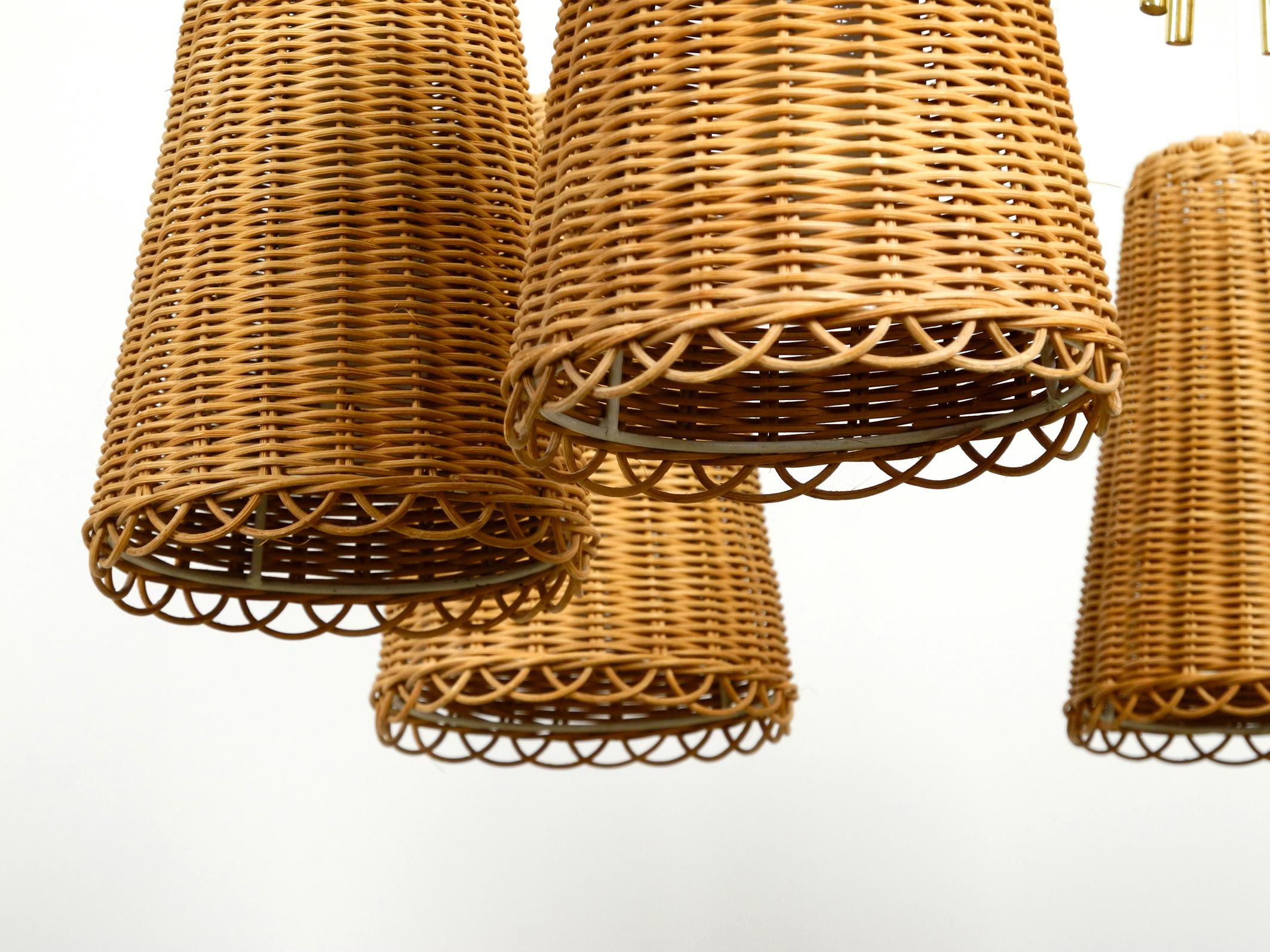 Midcentury Brass Ceiling Lamp with 7 Basket Shades, Vereinigte Werkstätten 2