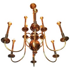 Lampadario in ottone di metà secolo, 12 lampadine, Italia, 1950