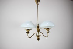 Mid-Century Brass Chandelier, Czechoslovakia, 1970s, Made in Jablonec Glassworks