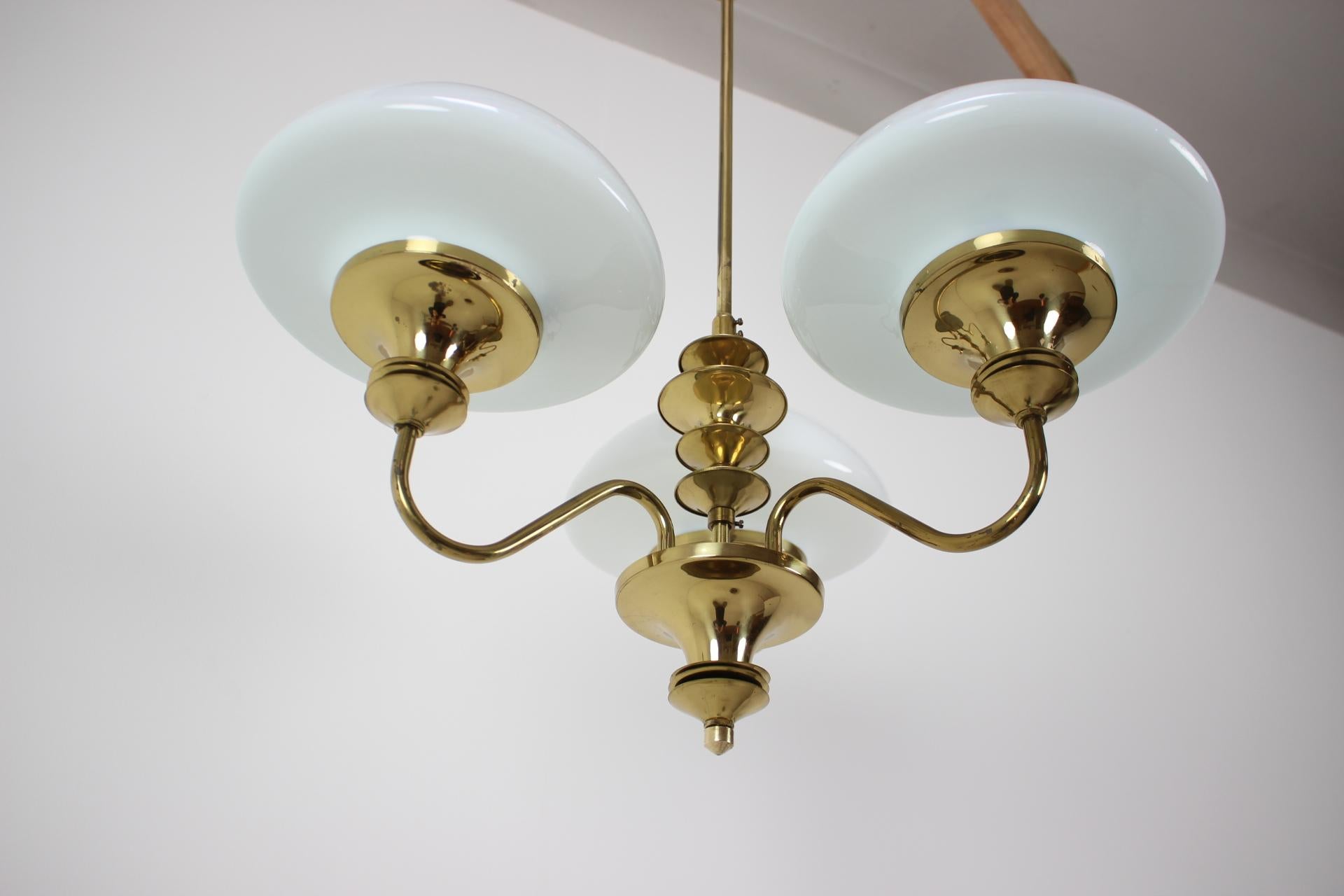 Late 20th Century Mid-Century Brass Chandelier, Czechoslovakia, 1970s, Made in Jablonec Glassworks For Sale