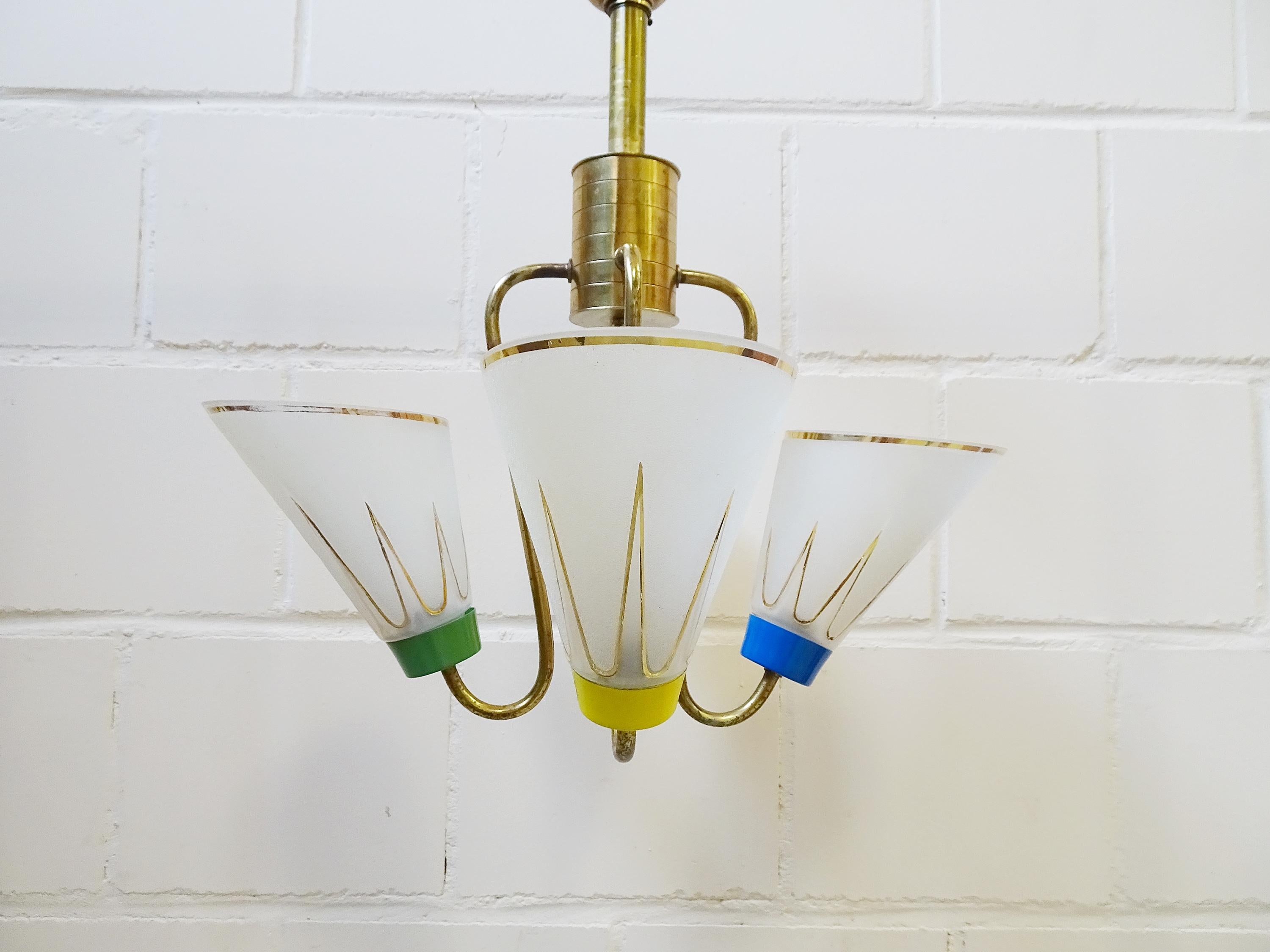 Mid-20th Century Midcentury Brass Chandelier, France, 1950 For Sale