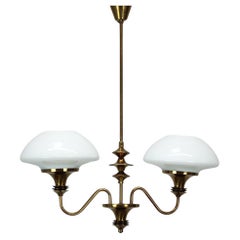Mid-Century Brass Chandelier from Jablonec Glassworks , 1970s, Czechoslovakia