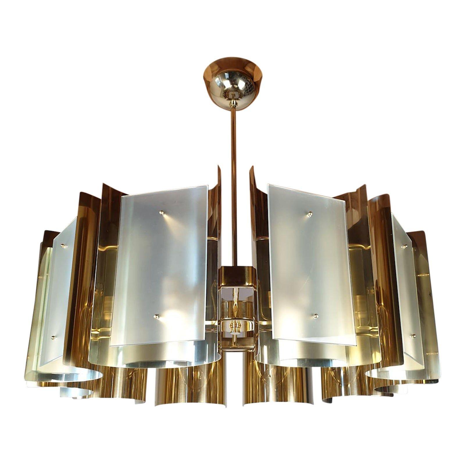 Mid Century brass chandelier, Italy For Sale