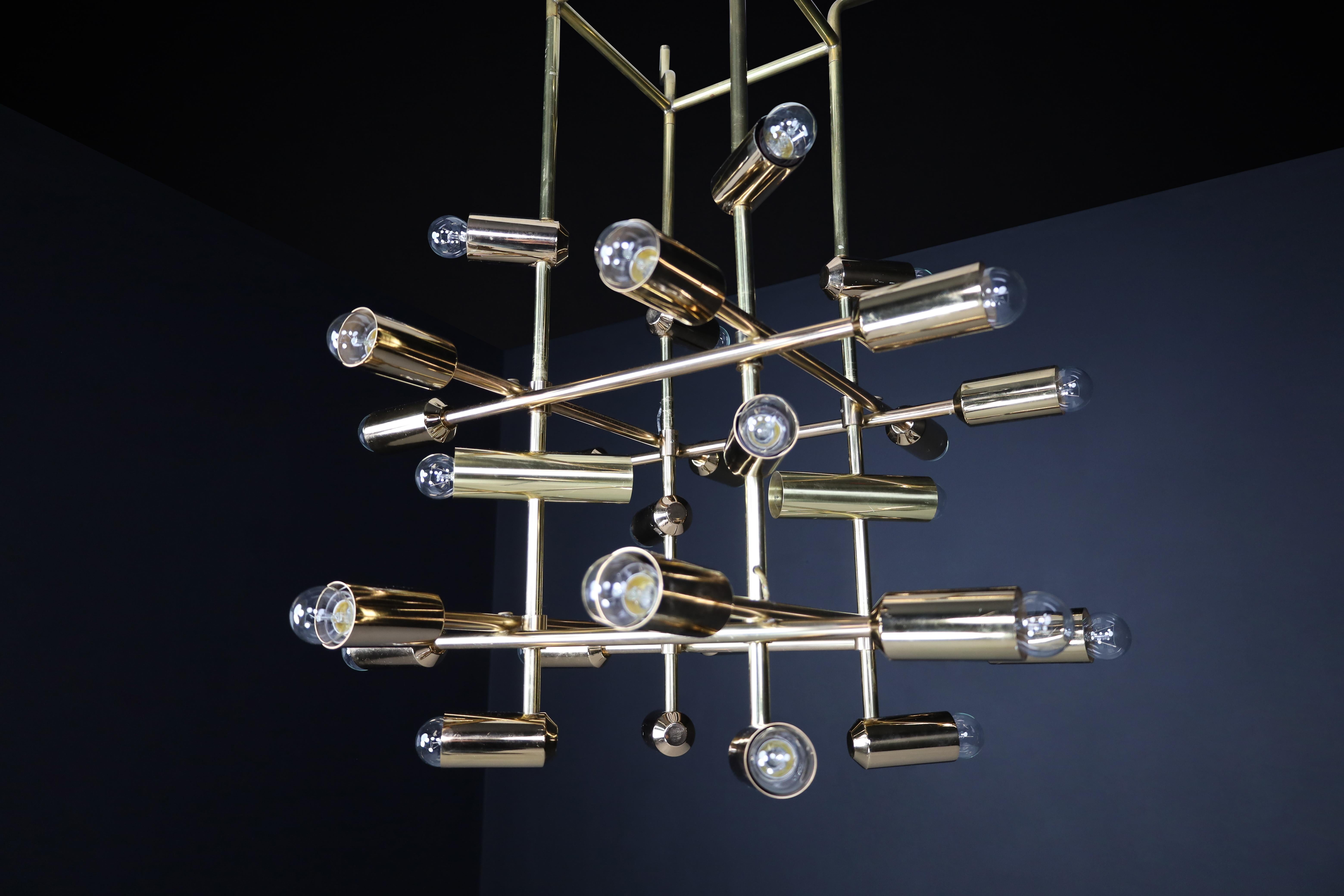 Mid-20th Century Mid-Century Brass Chandelier wit 28 lights, Switzerland 1960s.   For Sale