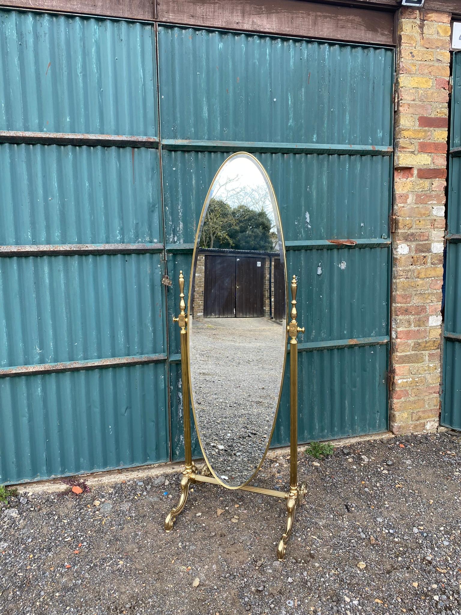 Mid century Floor Standing Brass Cheval Mirror, Italian, 1970s 4