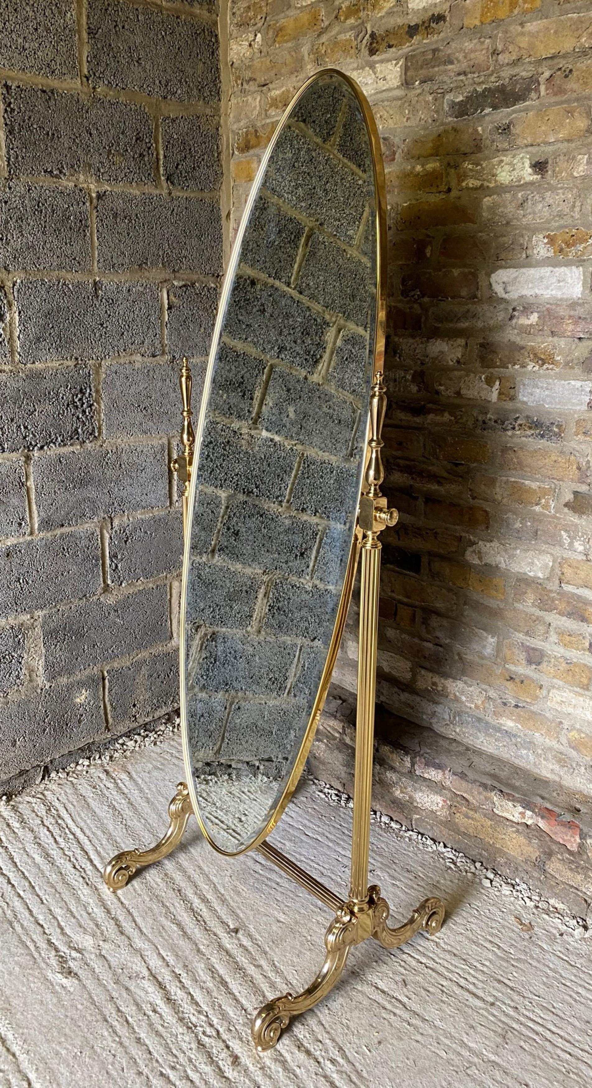 Lacquered Mid century Floor Standing Brass Cheval Mirror, Italian, 1970s
