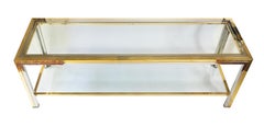 Midcentury Brass, Chrome and Glass Low Console Table by Romeo Rega