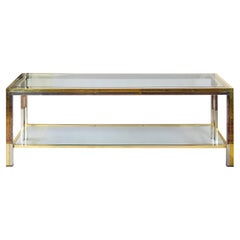 Midcentury Brass, Chrome and Glass Low Console Table by Romeo Rega