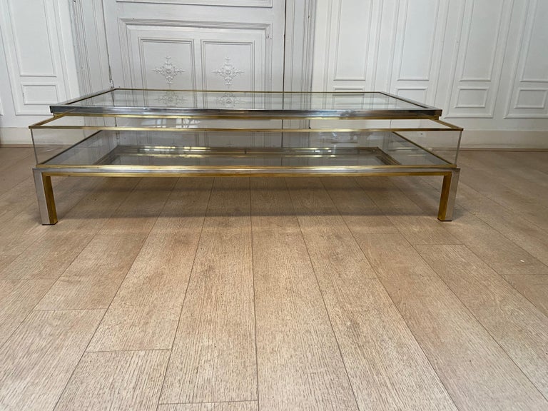 Midcentury Brass, Chrome, and Glass Showcase Coffee Table For Sale at