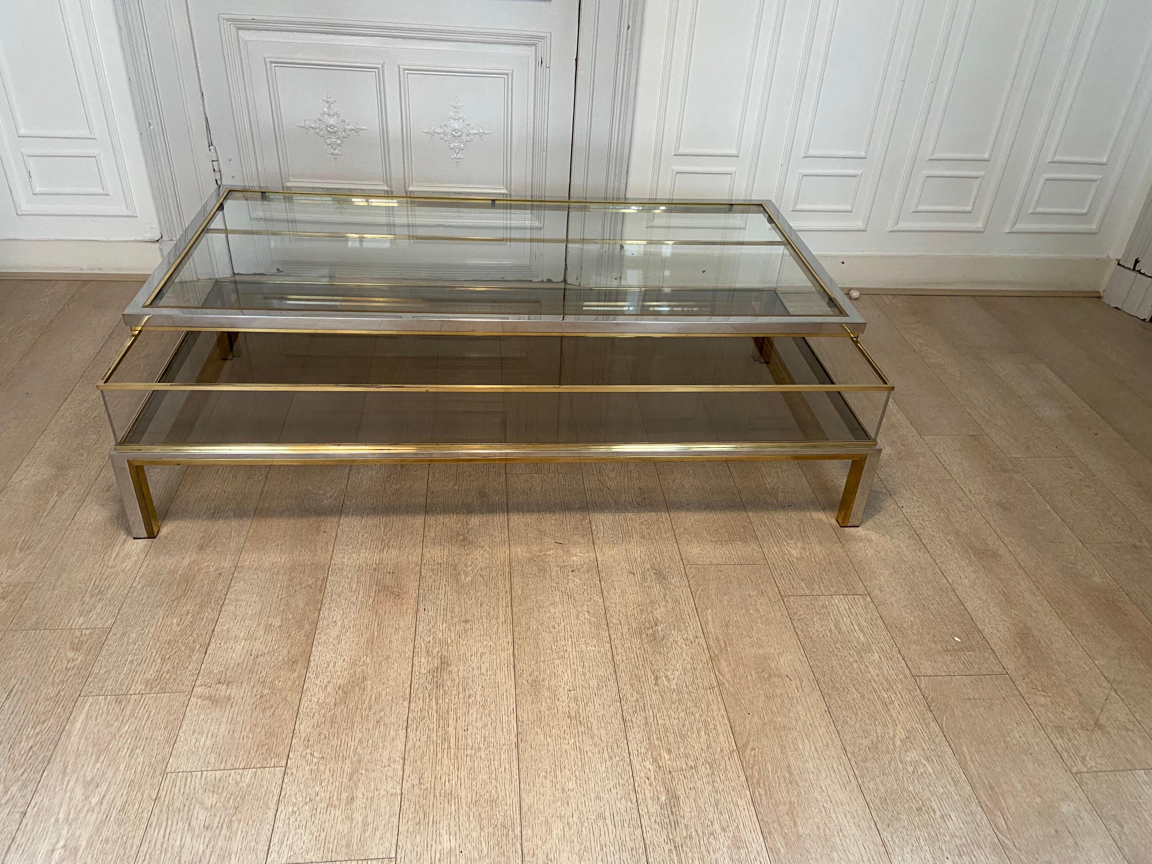 Mid-Century Modern Midcentury Brass, Chrome, and Glass Showcase Coffee Table For Sale