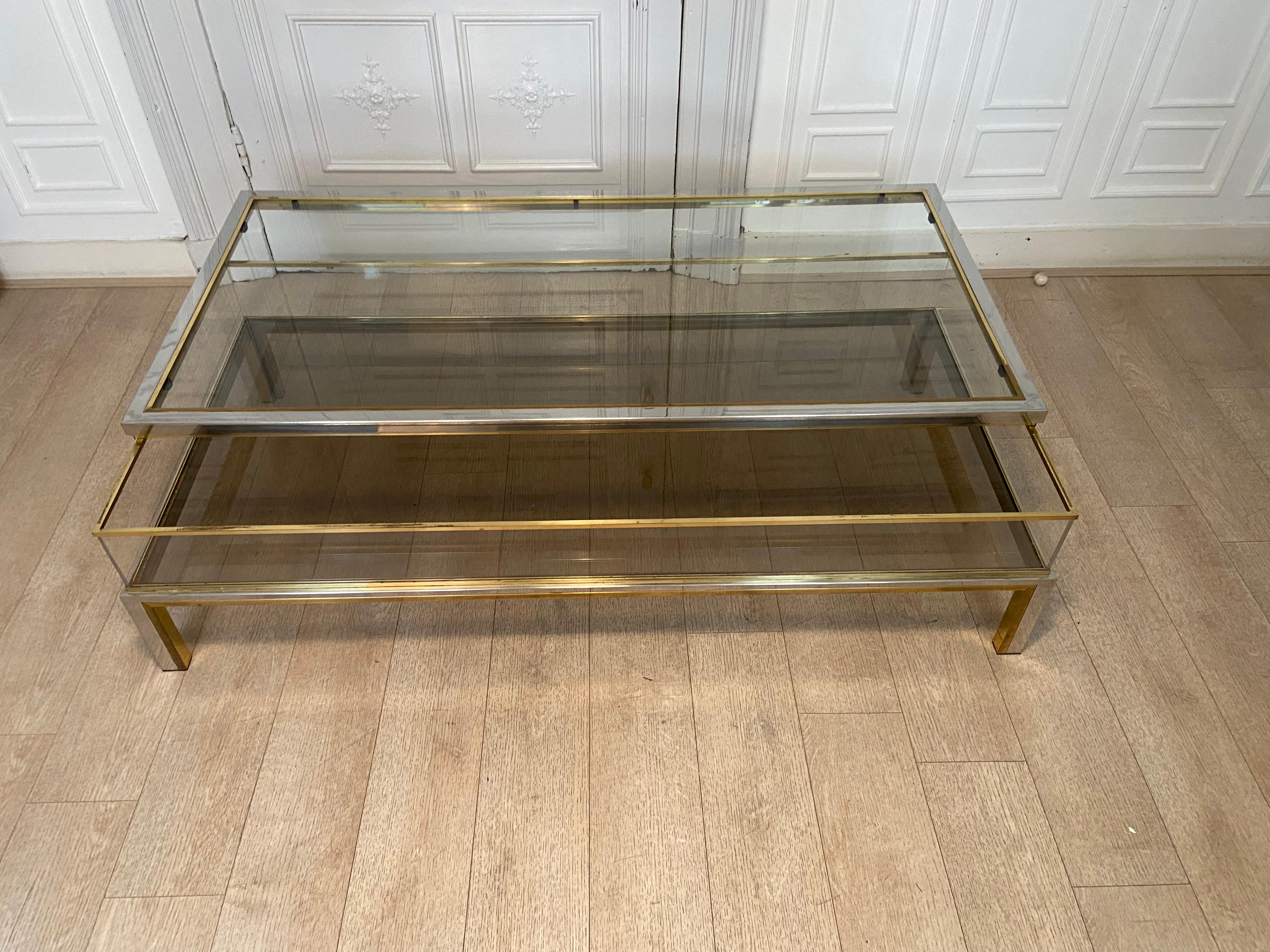 European Midcentury Brass, Chrome, and Glass Showcase Coffee Table For Sale