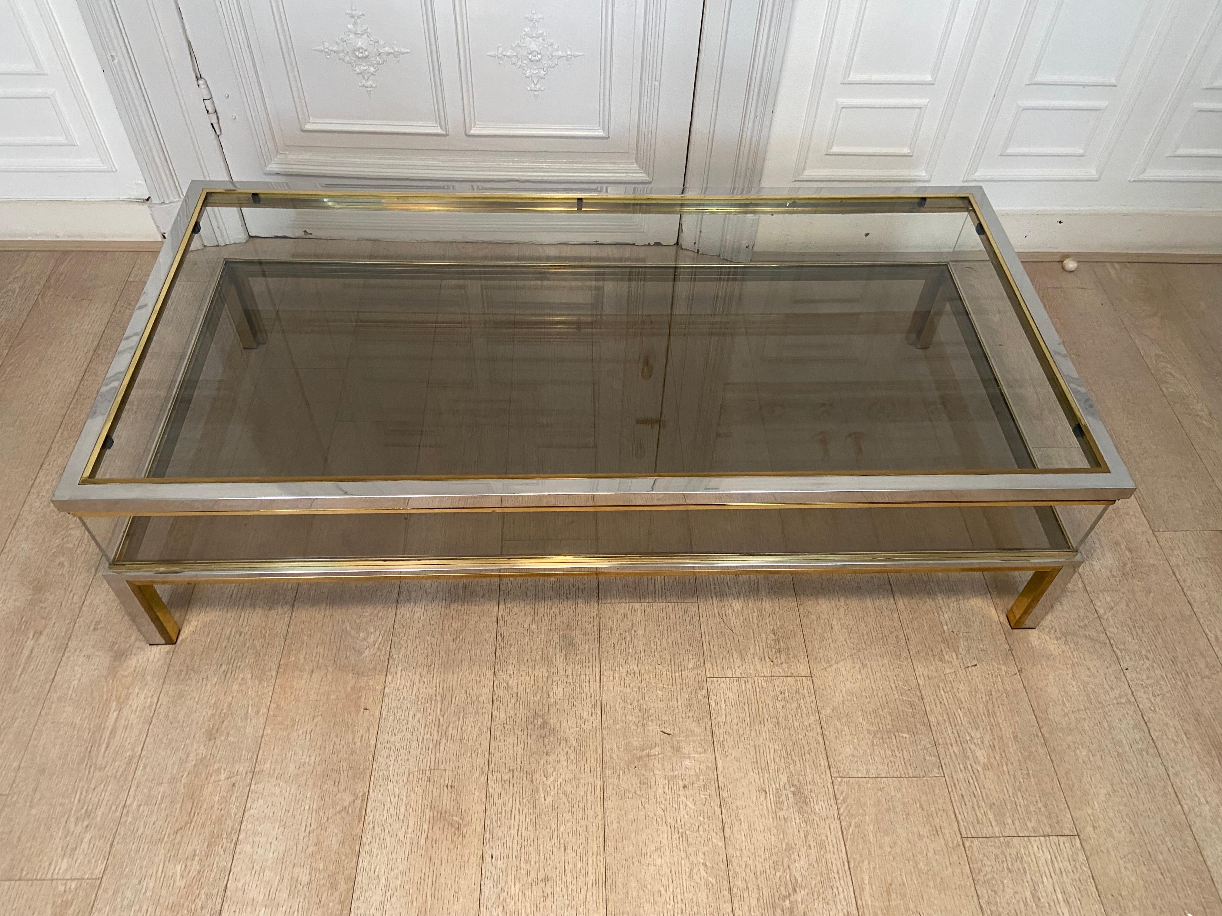 20th Century Midcentury Brass, Chrome, and Glass Showcase Coffee Table For Sale