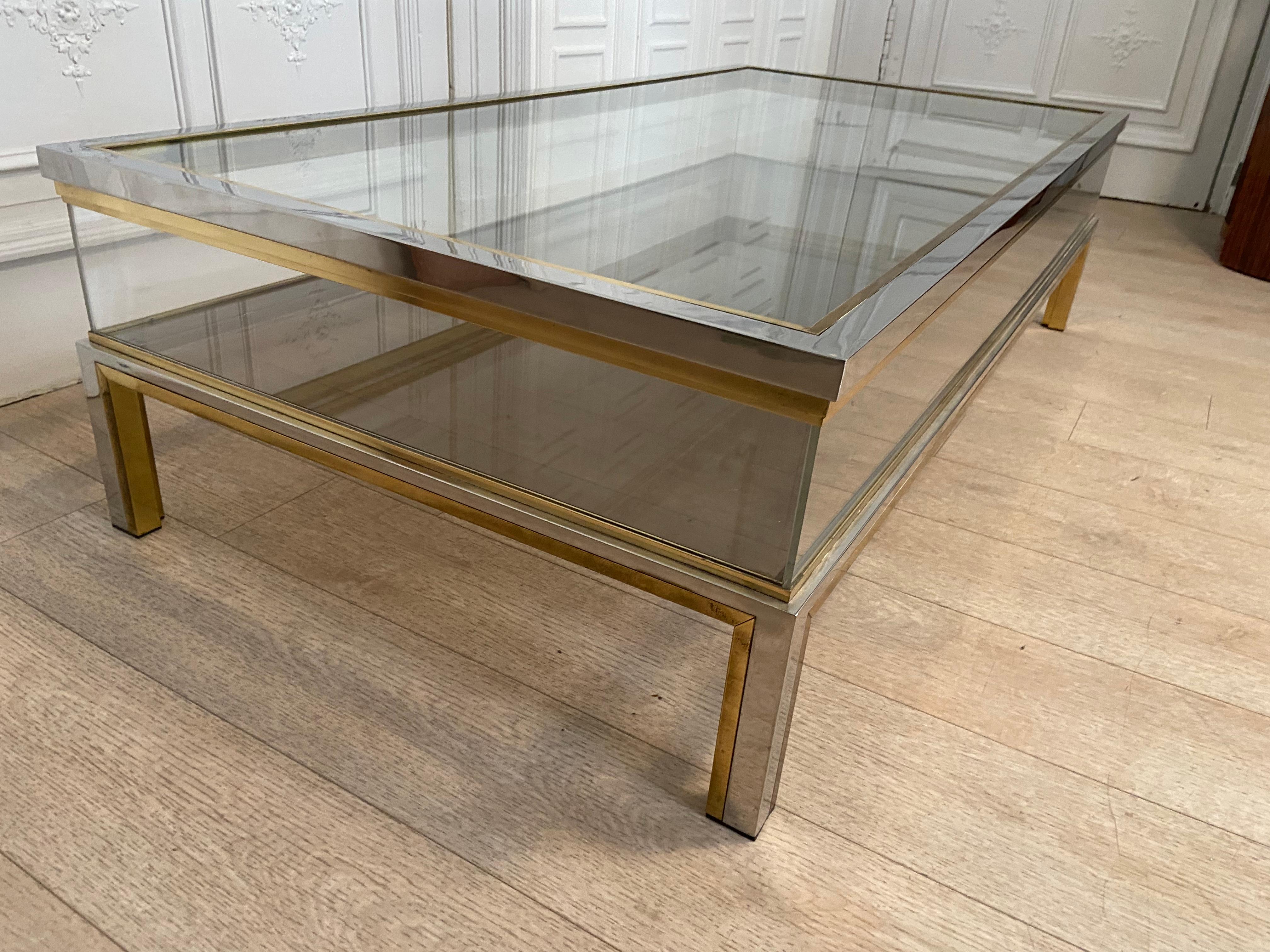 Midcentury Brass, Chrome, and Glass Showcase Coffee Table For Sale 1