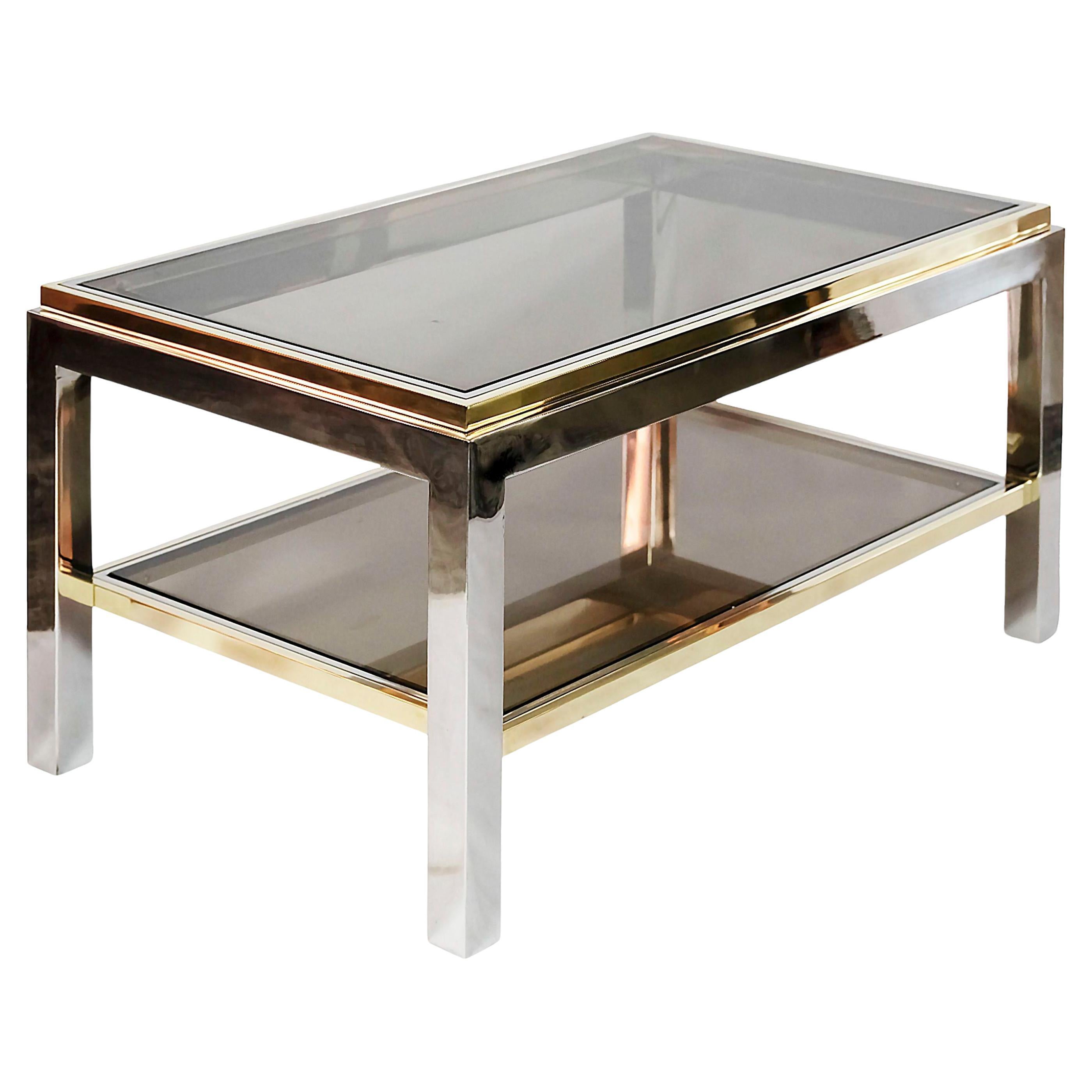 Beistelltisch aus Messing, Chrom und Glas aus der Mitte des Jahrhunderts, signiert Jean Charles