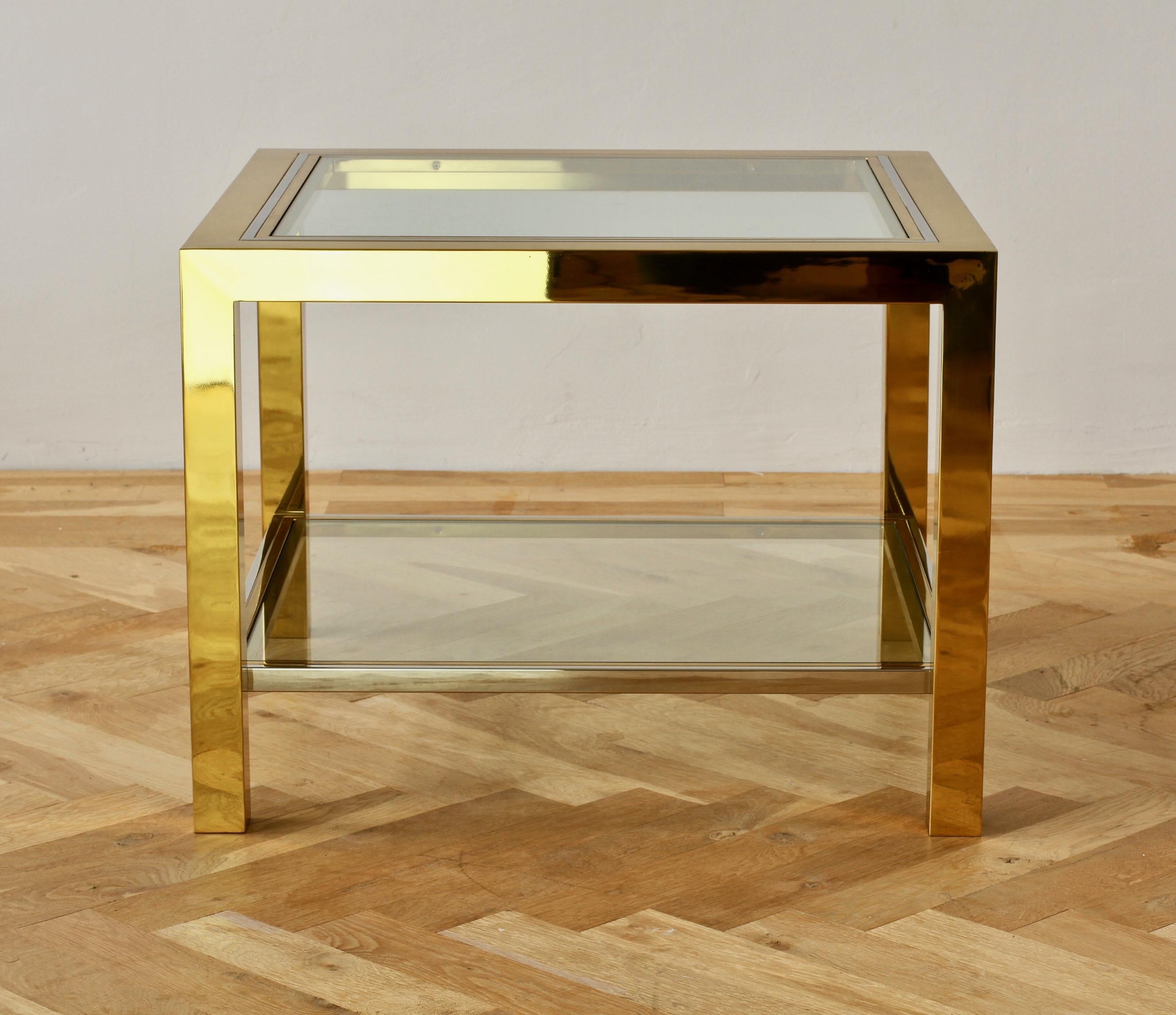 20th Century Mid-Century Brass & Chrome Bicolor Side Attributed to Maison Jansen circa 1970s For Sale