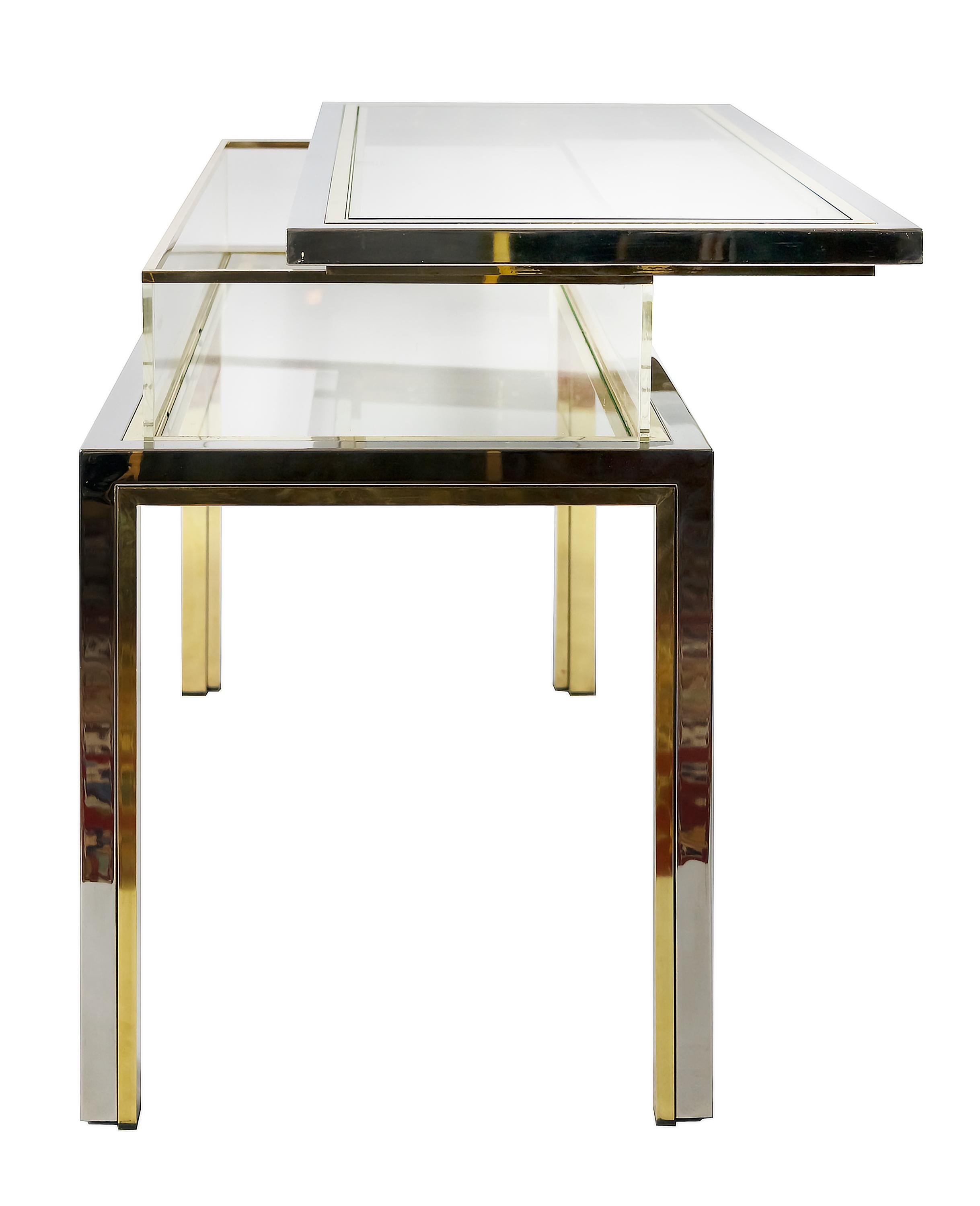 Mid-Century Brass, Chrome Console Table/Vitrine/Showcase, by Romeo Rega For Sale 1