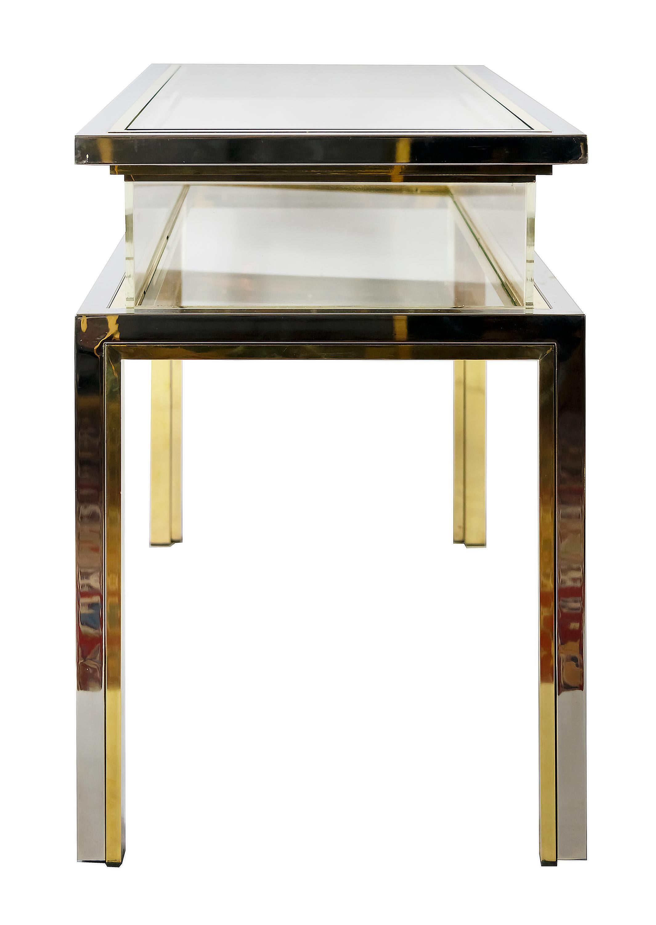 Mid-Century Brass, Chrome Console Table/Vitrine/Showcase, by Romeo Rega For Sale 2