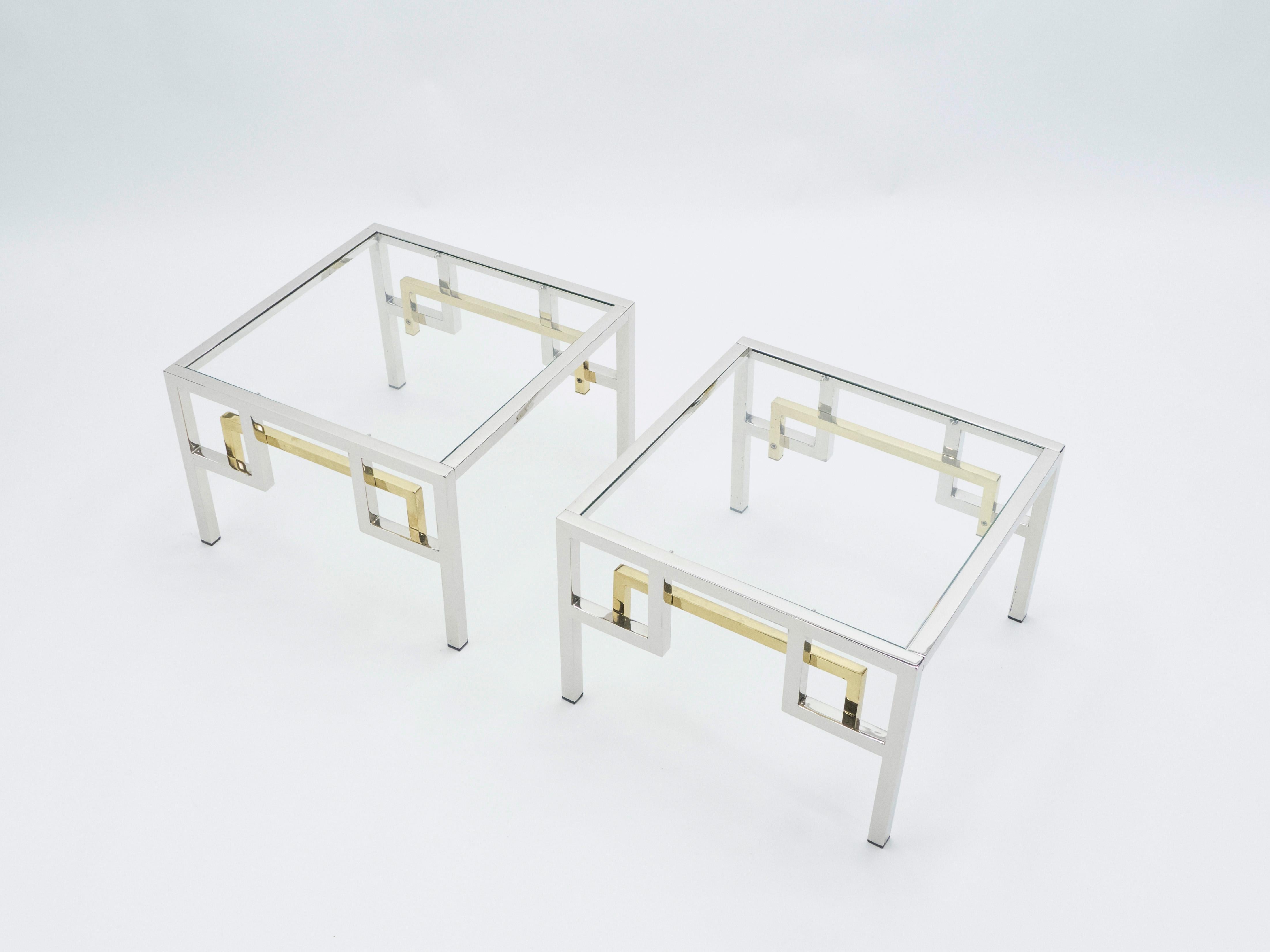 Mid-Century Modern Midcentury Brass Chrome Side Tables by Guy Lefèvre for Maison Jansen, 1970s For Sale